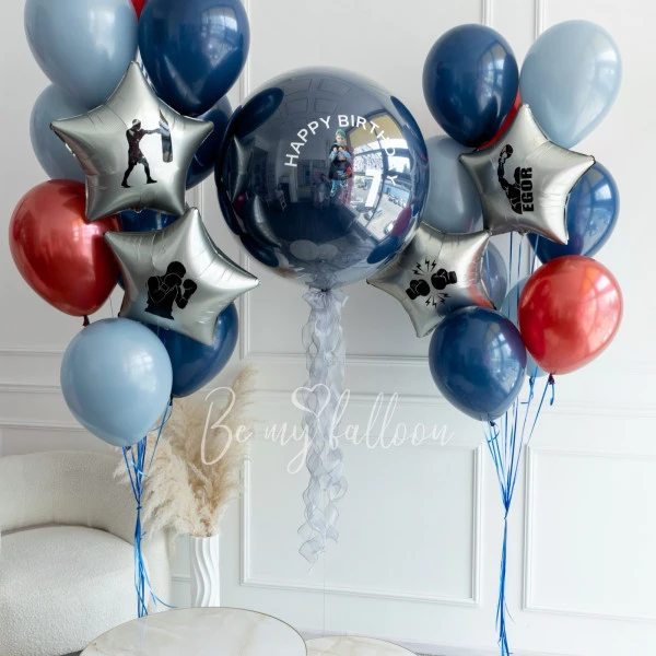 Boxing Theme Helium Balloon Bouquet with Mirror Giant Balloon