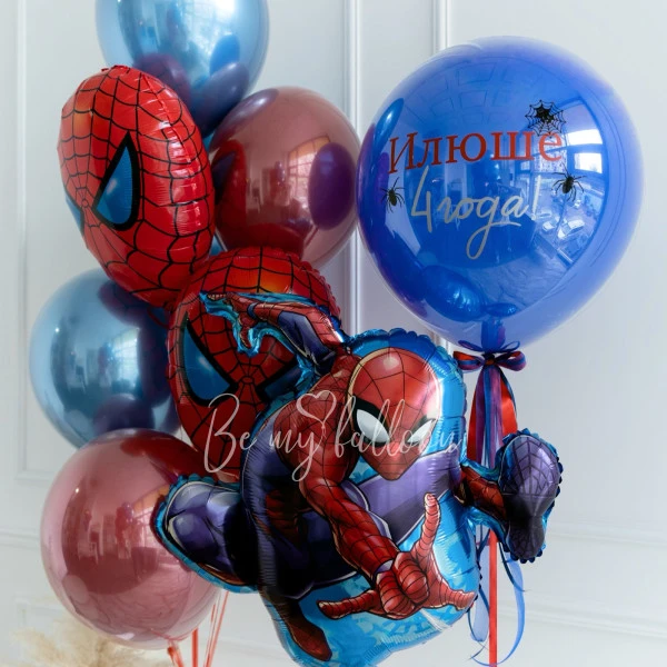 Superhero Red and Blue Helium Balloon Bouquet with Giant Balloon