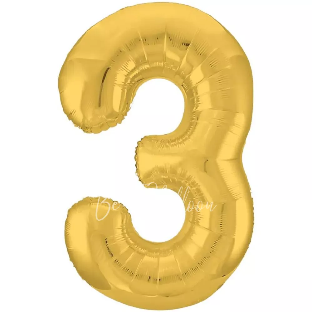 40" Helium foil gloss Gold Number 3 balloon