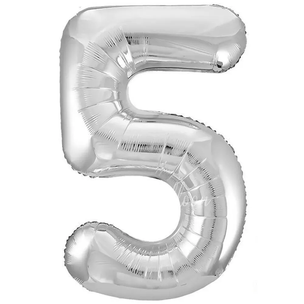 40" Helium foil Silver Number 5 balloon