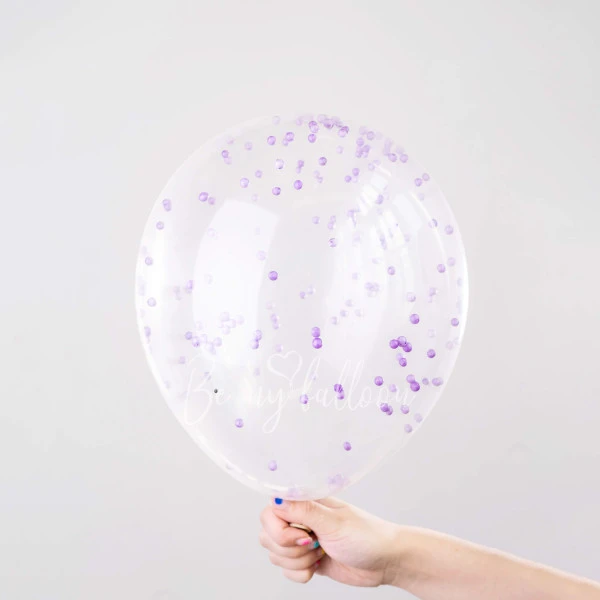12" Шар латексный с конфетти фиолетовые капли
