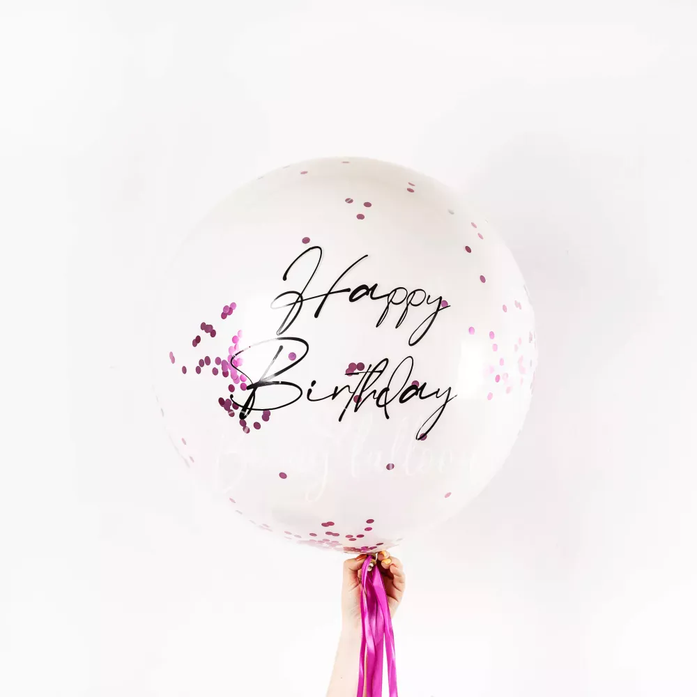 36" Latex Clear balloon with an inscription & filled with confetti 