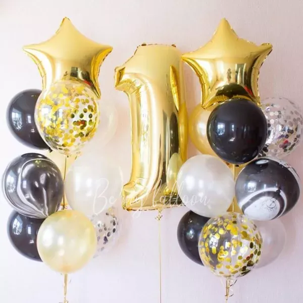 Gold and marble first birthday! Balloon bouquet