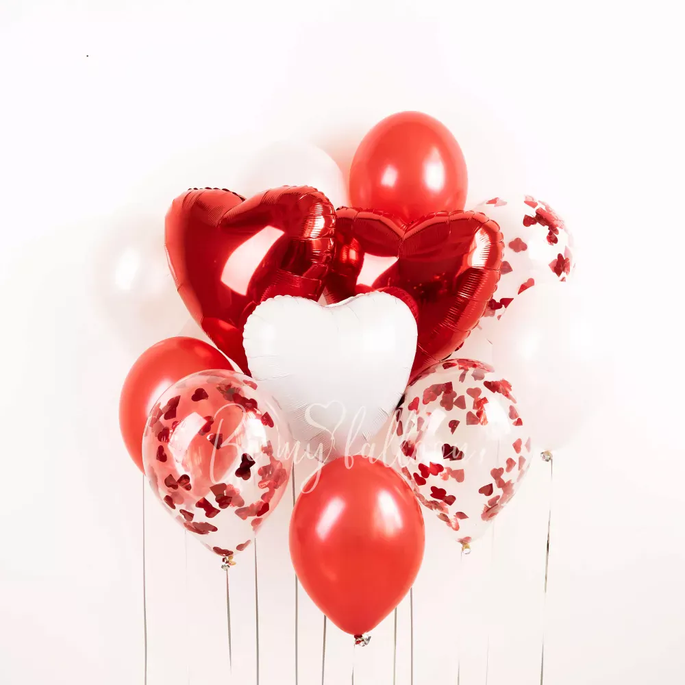 Happy Valentines White Heart Balloon Bouquet