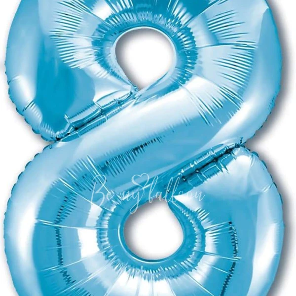 40" Helium foil gloss Light blue Number 8 balloon