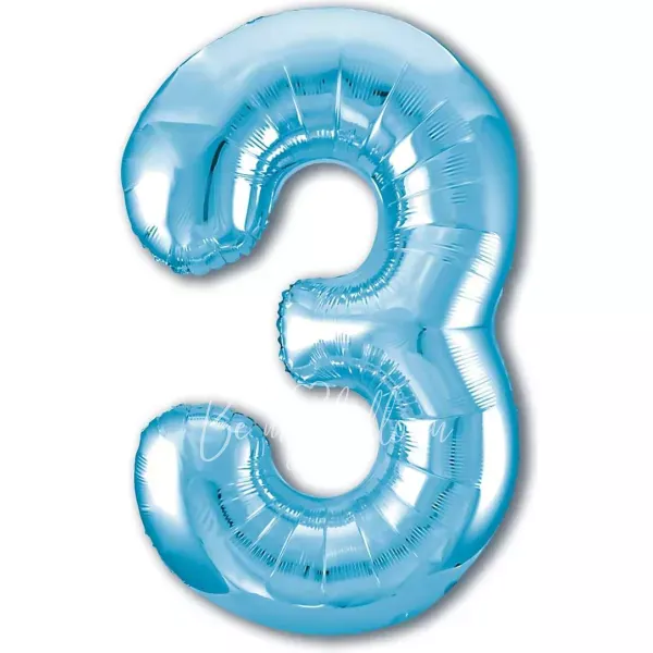 40" Helium foil gloss Light blue Number 3 balloon