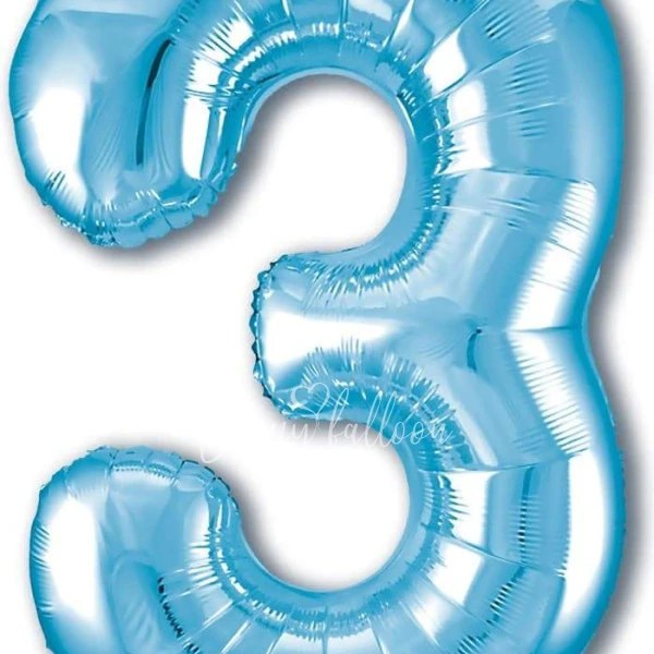 40" Helium foil gloss Light blue Number 3 balloon