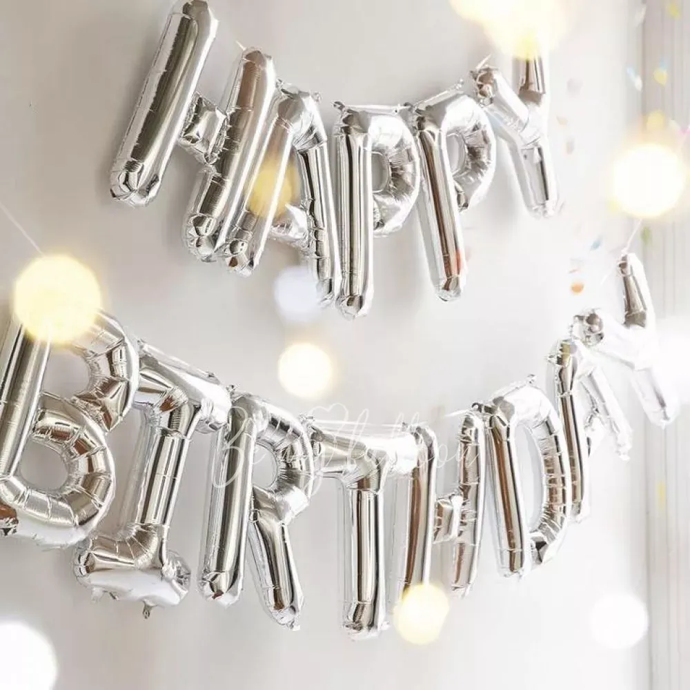 Silver foil balloon kit - Happy Birthday