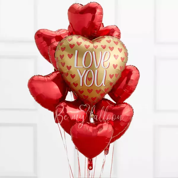 Happy Valentine's Day Golden Heart Balloon bouquet
