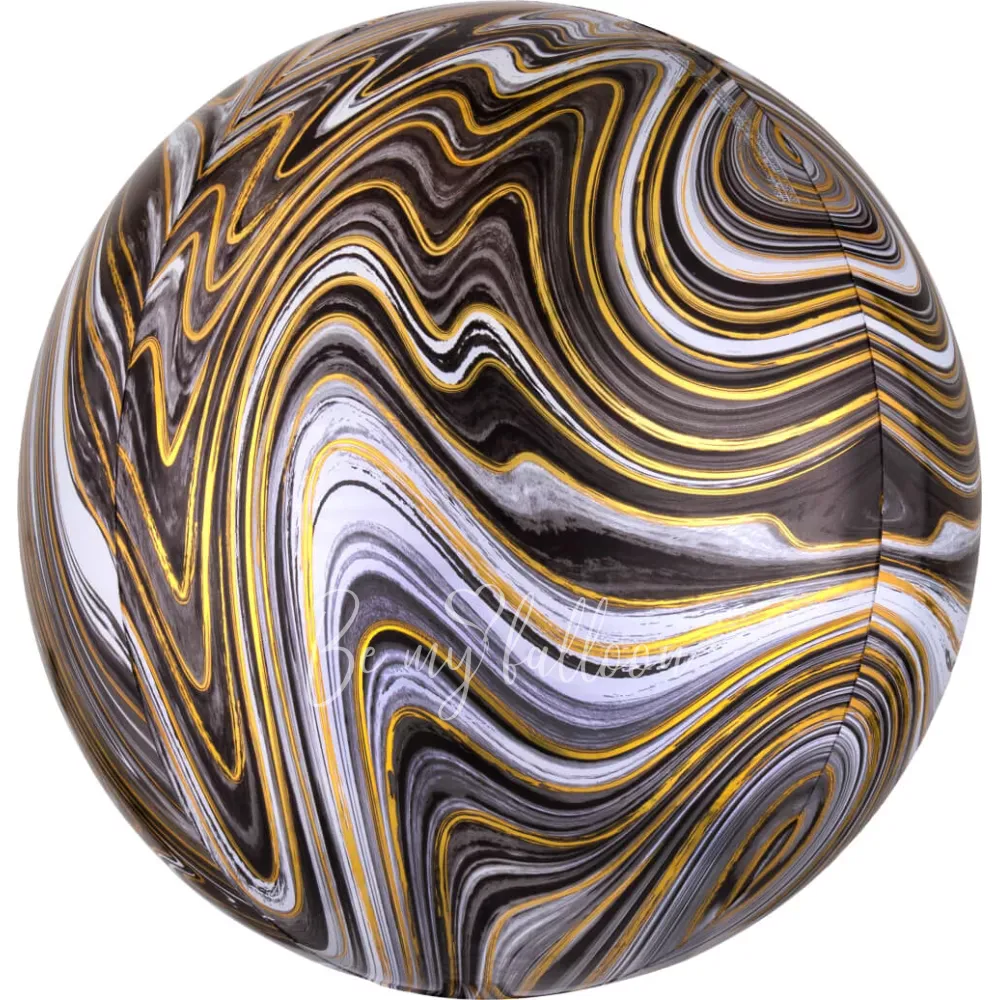 16" Helium foil gloss Marble Black 3D Sphere balloon