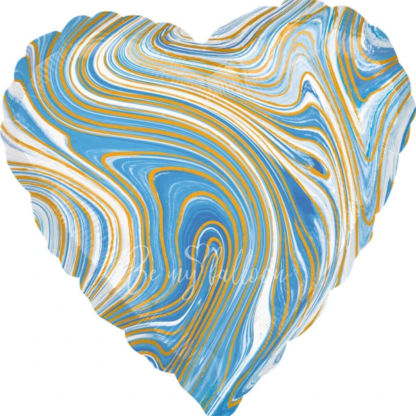 17" Helium foil gloss Marble blue heart balloon 