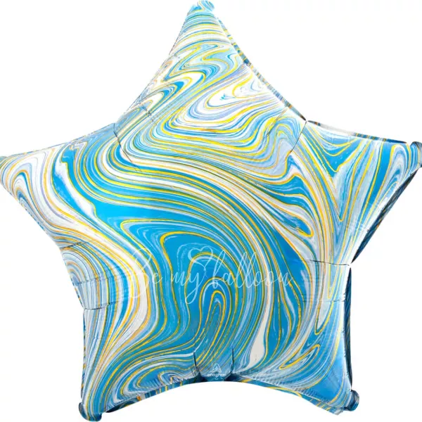 19" Helium foil gloss Marble blue star balloon