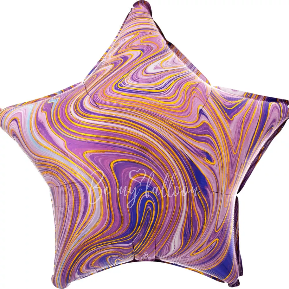19" Helium foil gloss Marble purple star balloon