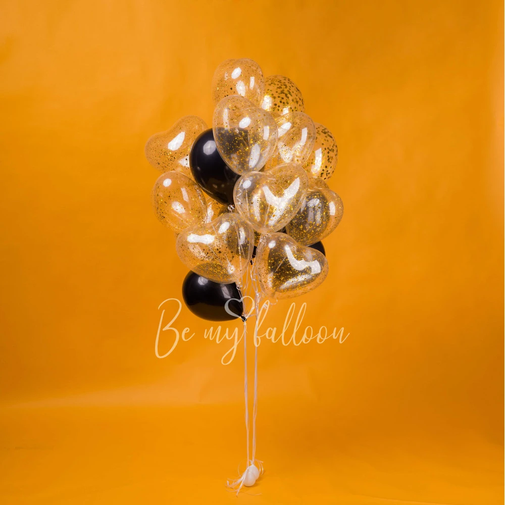 Latex confetti hearts and plain balloons bouquet 