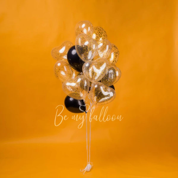 Latex confetti hearts and plain balloons bouquet 